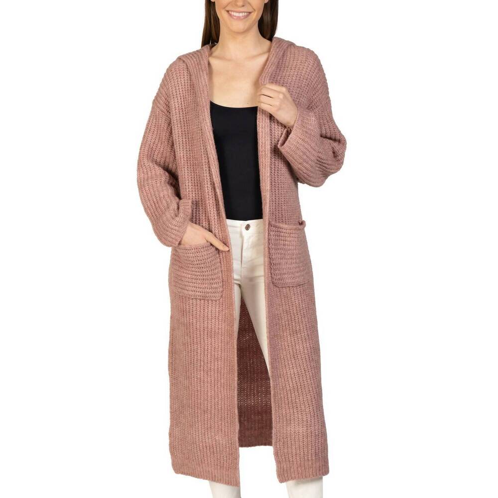 NEW LOVE TOKEN long hooded cardigan in dusty rose
